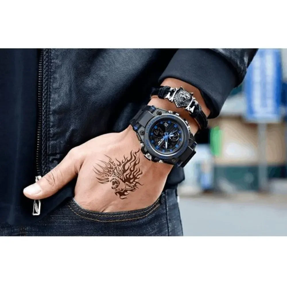 BLACK BLUE STAINLESS STEEL MILITARY SPORT WATERPROOF QUARTZ WRISTWATCH